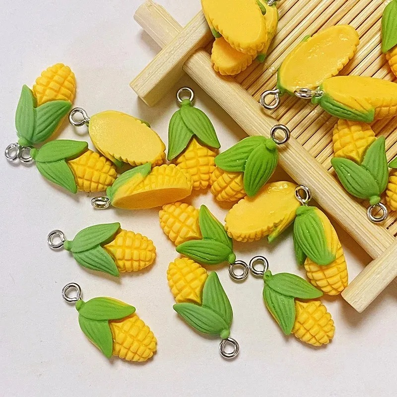 Resin Art Earrings - ชาร์มเรซิ่นรูปข้าวโพดและผักขนาดเล็ก 20 ชิ้น ของตกแต่งอาหารจำลอง สำหรับงาน DIY