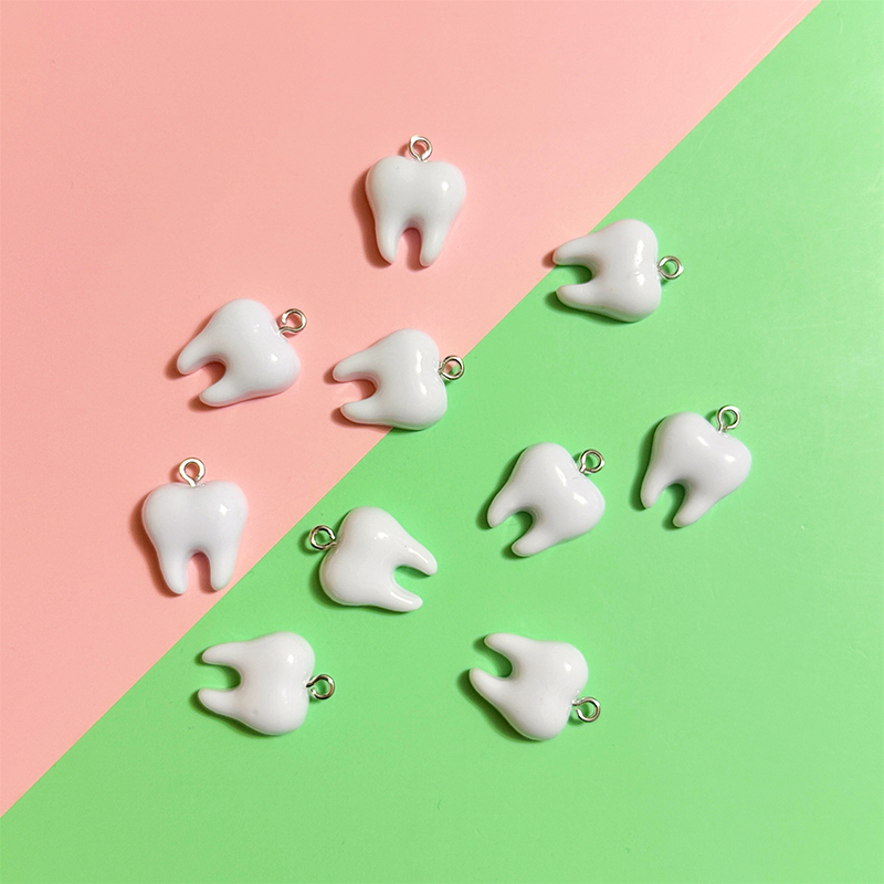 Resin Art Earrings - จี้เรซิ่นรูปฟันสีขาวน่ารัก 10 ชิ้น สำหรับทำเครื่องประดับ DIY ต่างหู