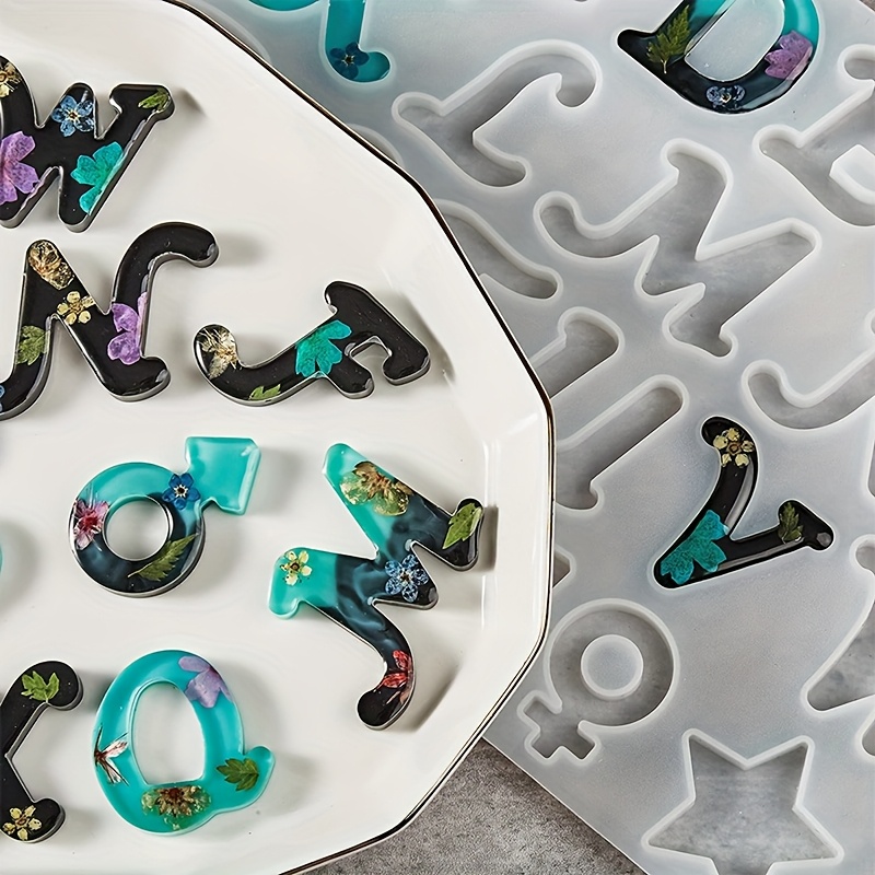 Resin Art Alphabet - แม่พิมพ์เรซิ่นแบบหล่อรูปทรง A พร้อมกระจก 26 ตัวอักษรภาษาอังกฤษ บวกกับแม่พิมพ์ซิลิโคนลาย