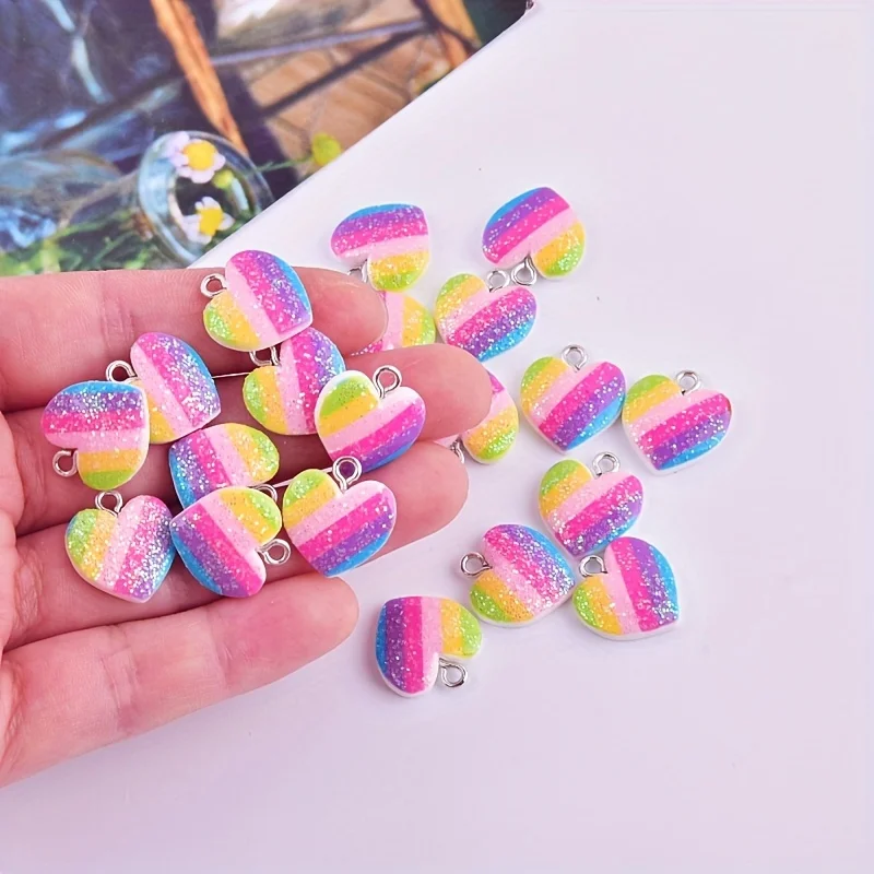 Resin Art Earrings - ชาร์มเรซิ่นรูปหัวใจหลากสี 10 ชิ้น จี้รูปหัวใจน่ารักหลากสี สำหรับทำเครื่องประดับ DIY