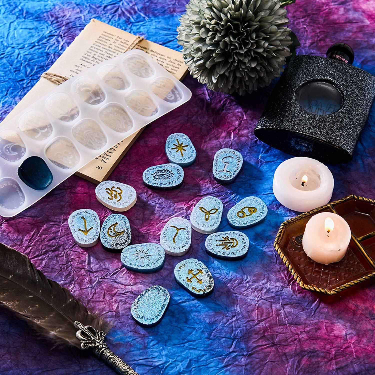 Resin Art Alphabet - แม่พิมพ์เรซิ่นรูปสัญลักษณ์ ABWZ-Witch Rune แม่พิมพ์ซิลิโคนรูปตัวอักษรรูน แม่พิมพ์เรซิ่น DIY