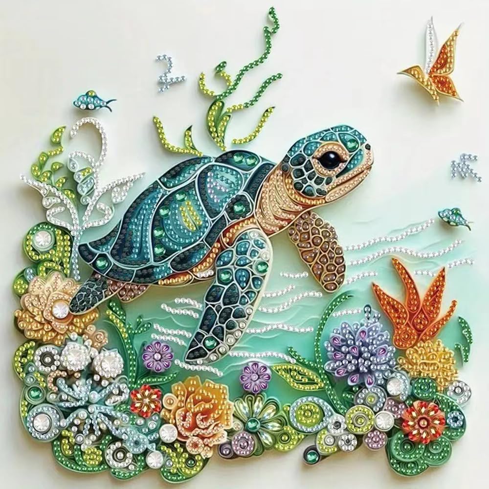 Resin Art And Deco - ชุดภาพวาดเพชรรูปเต่าทะเลสำหรับผู้ใหญ่ ชุดงานฝีมือเพชรรูปทรงพิเศษสำหรับผู้เริ่มต้น DIY สำหรับตกแต่งผนังบ้าน