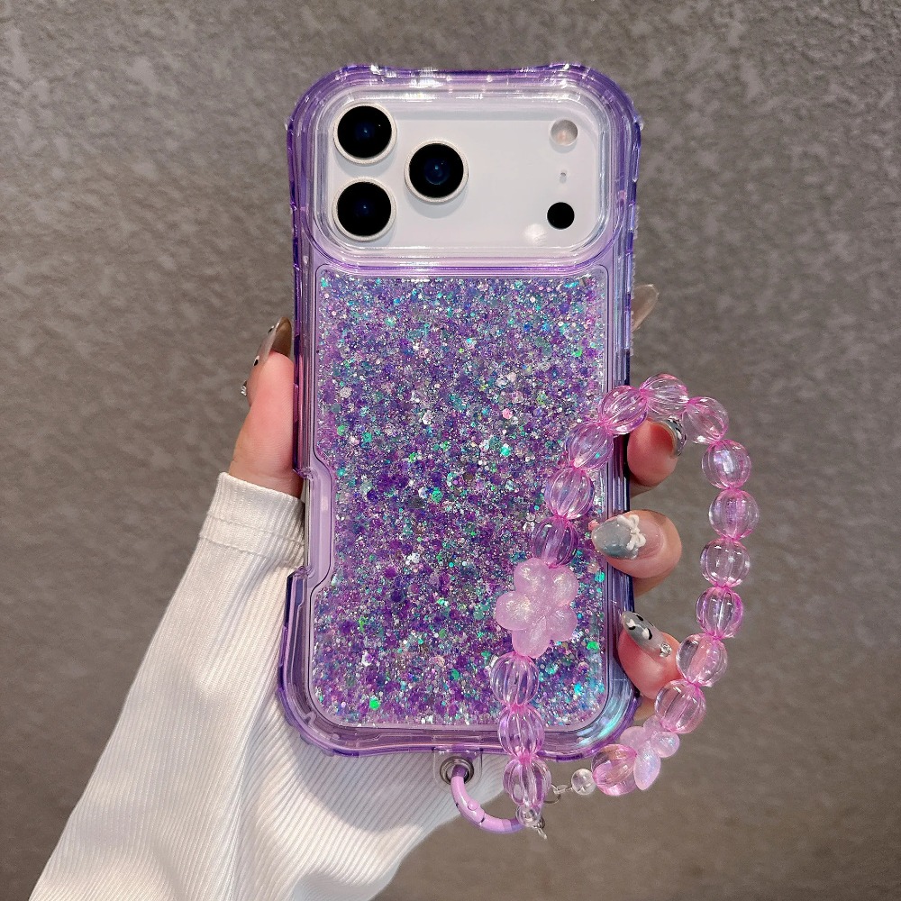 Resin Art And Deco - เคสใสหรูหราประดับกลิตเตอร์พร้อมสายโซ่เรซินสำหรับ iPhone 18 17 Pro Max