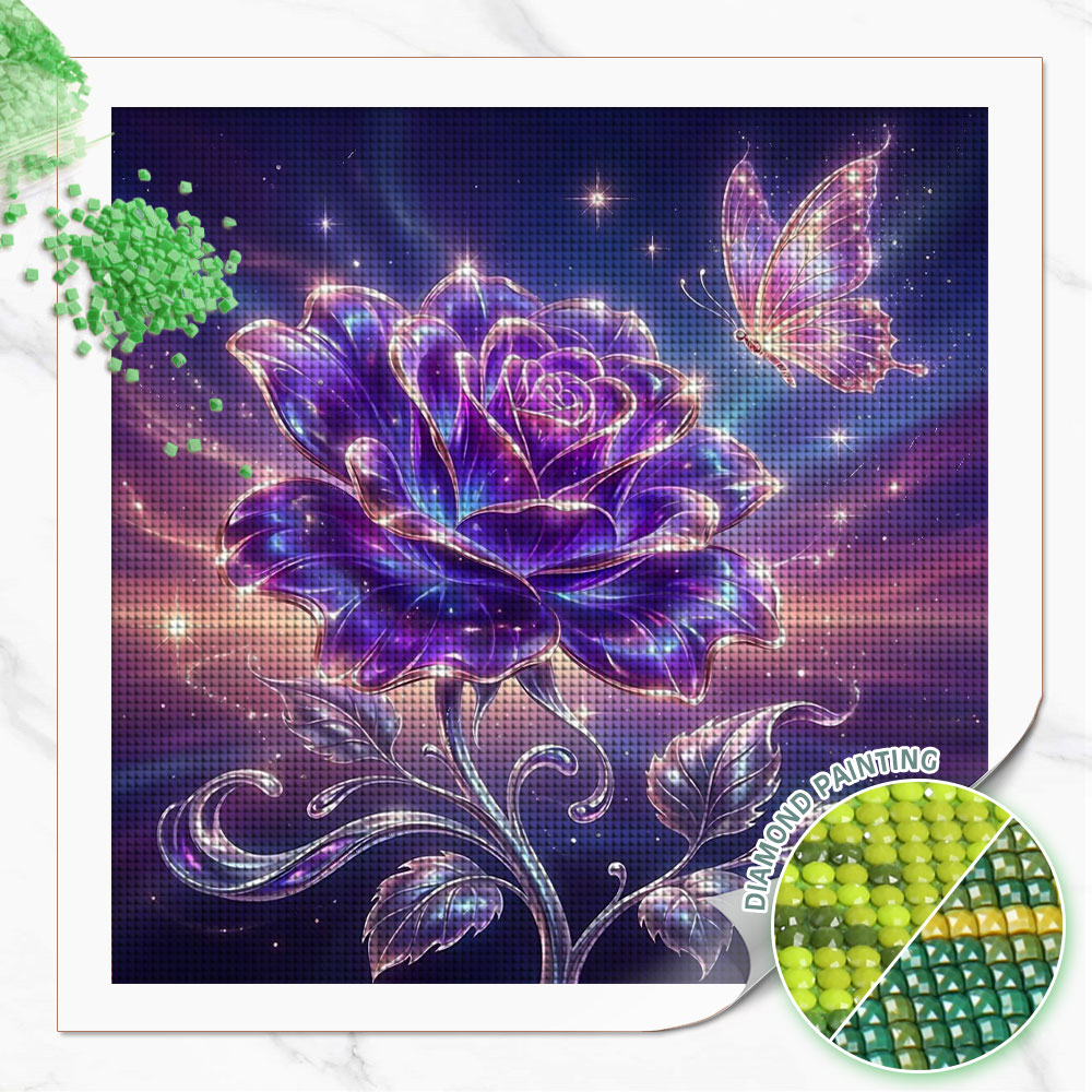 Resin Art With Rose - ภาพวาดเพชรทรงกลมเต็มรูปแบบ Huacan ลายดอกกุหลาบ ผีเสื้อ ภาพโมเสกเพชร ดอกไม้