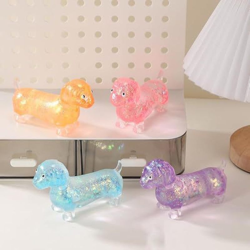 Resin Art And Deco - ของเล่นบีบมือรูปดัชชุนด์แวววาว เนื้อนุ่มยืดหยุ่น บรรจุวัสดุเงางาม ช่วยผ่อนคลายความเครียด ลดความวิตกกังวล ของขวัญคลายเครียด