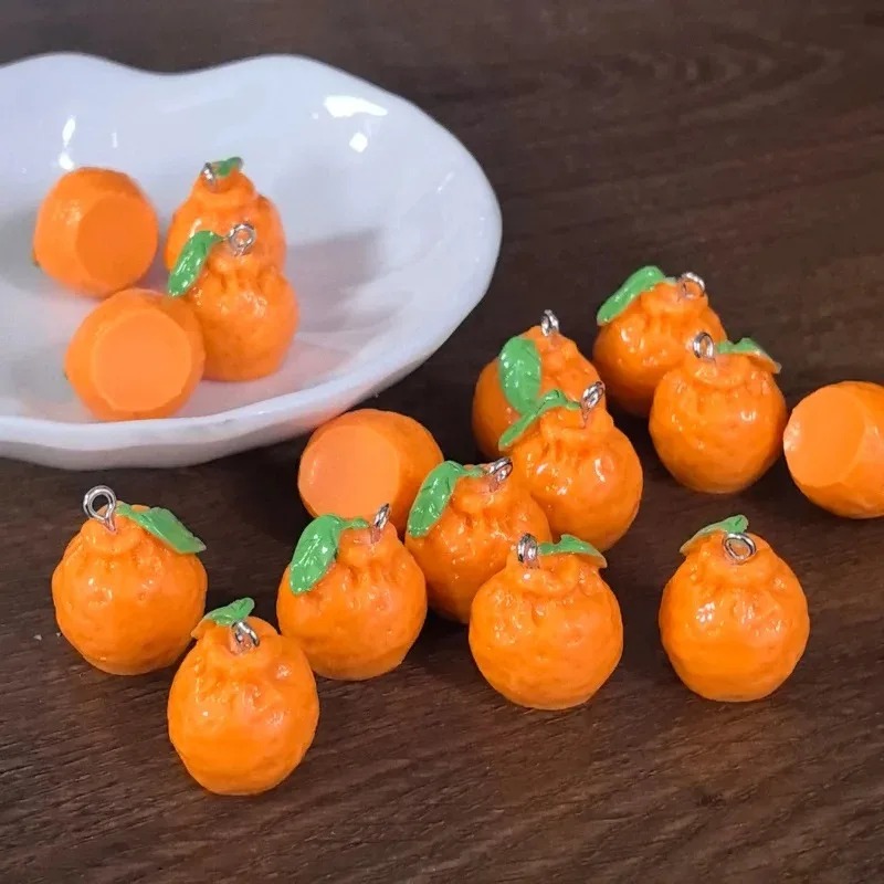 Resin Art Earrings - ชาร์มเรซิ่นรูปส้มแมนดาริน 3 มิติ จำนวน 10 ชิ้น