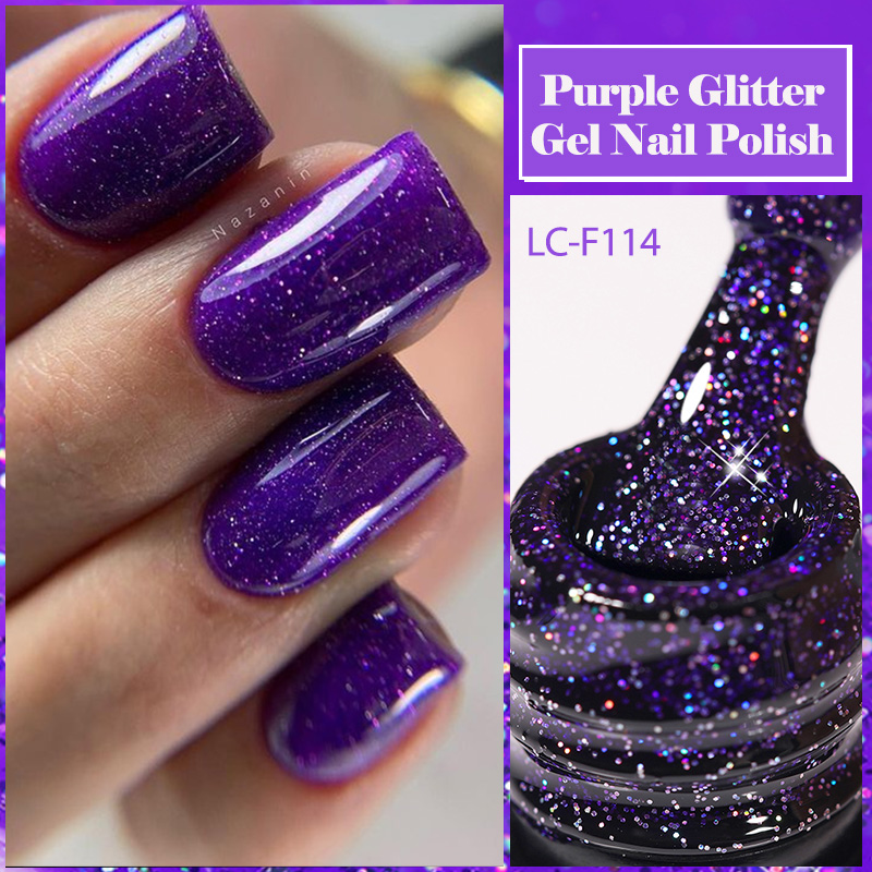 Resin Art All - LILYCUTE สีม่วง Glitter Sequins เจลเล็บเต็มรูปแบบเงาสีกึ่งถาวรทั้งหมดสําหรับเล็บเจลเคลือบเงา