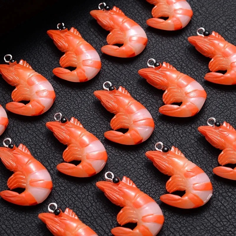 Resin Art For Sale - จี้รูปกุ้งก้ามกรามและกุ้งจำลอง 3 มิติ 10 ชิ้น, จี้อะคริลิกเรซินรูปอาหารทะเลการ์ตูน