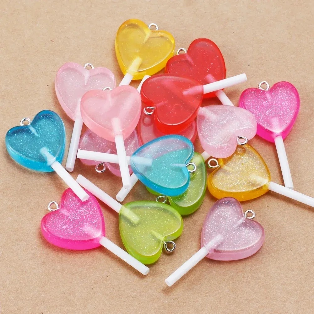 Resin Art And Deco - 10 ชิ้น จี้เรซินรูปหัวใจแวววาวน่ารัก ประดับกลิตเตอร์ สำหรับทำเครื่องประดับงานฝีมือ ต่างหู