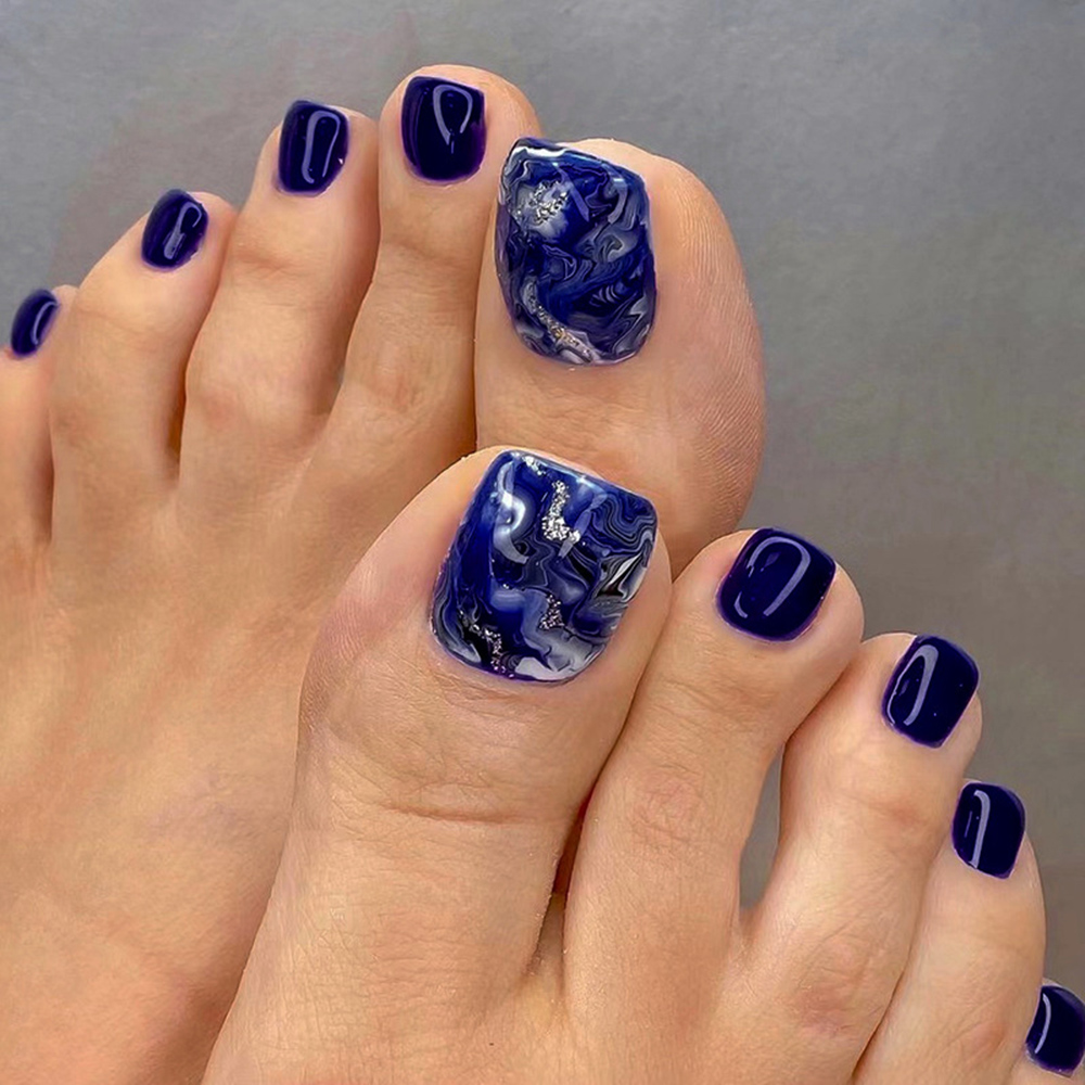 24pcs Glossy Blue เล็บปลอมประก - Resin Art And Deco บทวิจารณ์และราคา
