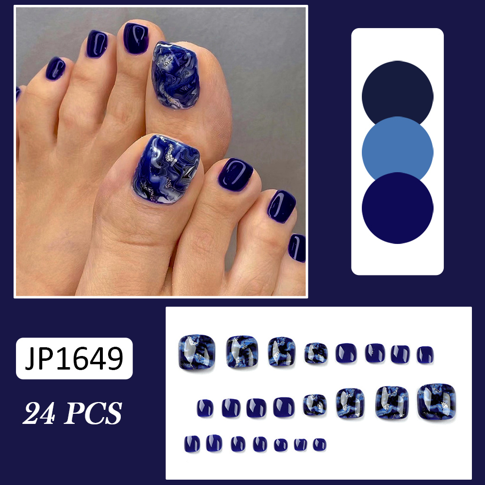 24pcs Glossy Blue เล็บปลอมประก - Resin Art And Deco บทวิจารณ์และราคา