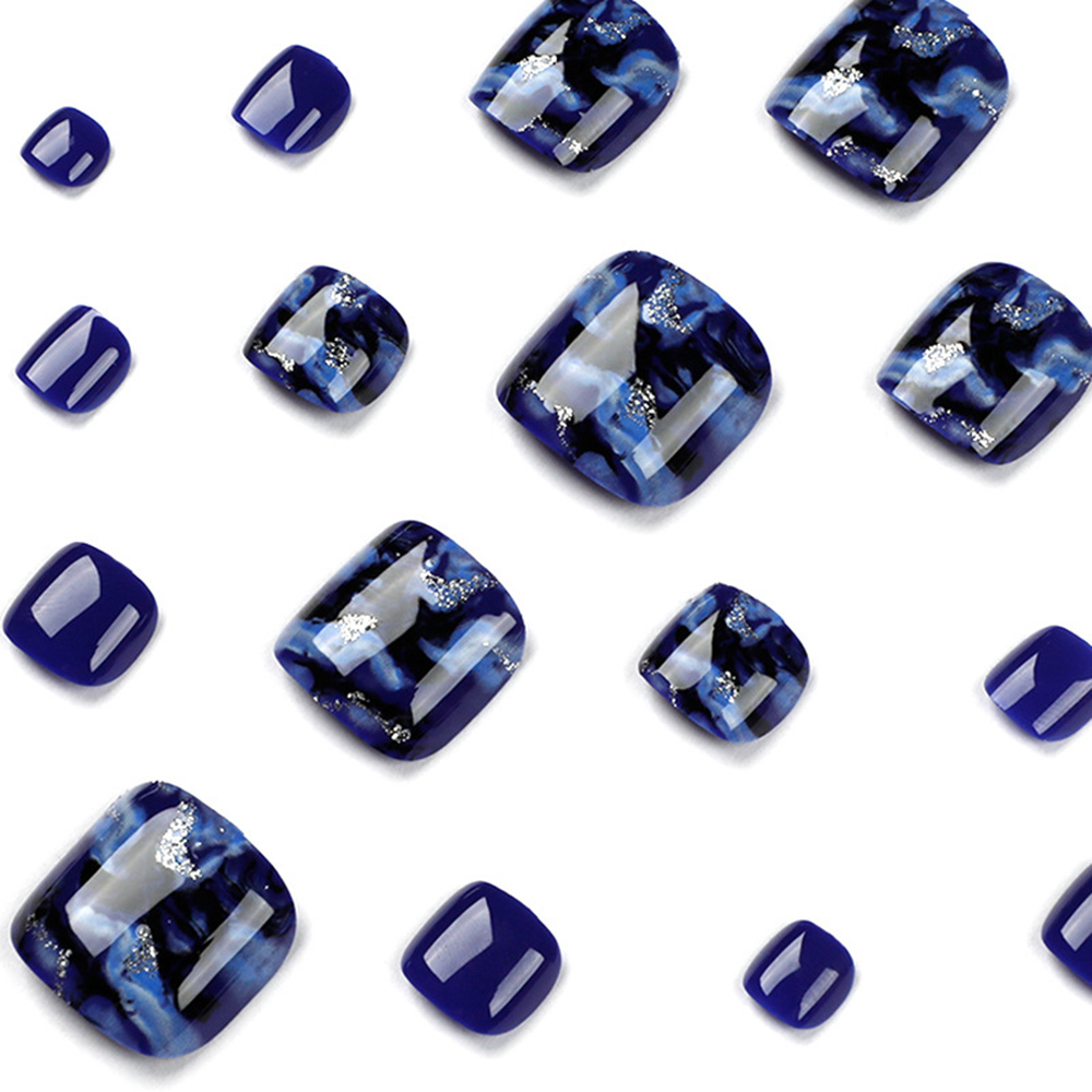 24pcs Glossy Blue เล็บปลอมประก - Resin Art And Deco บทวิจารณ์และราคา